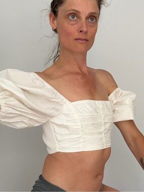 White Fox Boutique Off-Shoulder Ivory Crop Top